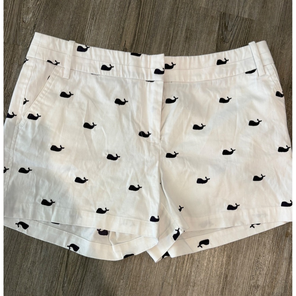 Telluride Clothing Co Womens White‎ Navy Blue Whale Embroidered Chino Shorts